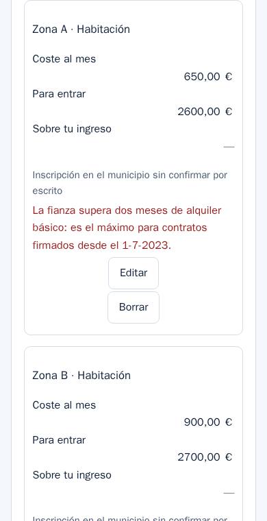 Captura de la demostración, con cifras inventadas para la imagen: Pack de Vivienda